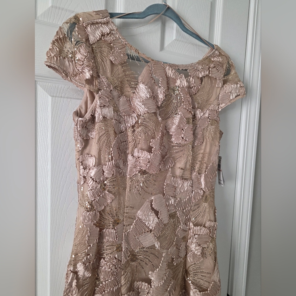Alex Evenings Embroidered Cocktail Champange Dress - Picture 5 of 9